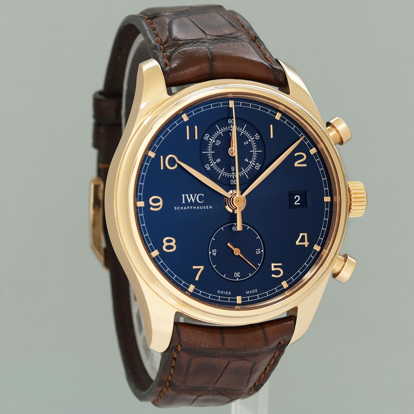 2023 PAPERS MINT IWC Schaffhausen Portugieser Chronograph Bucherer 42mm BLUE Watch