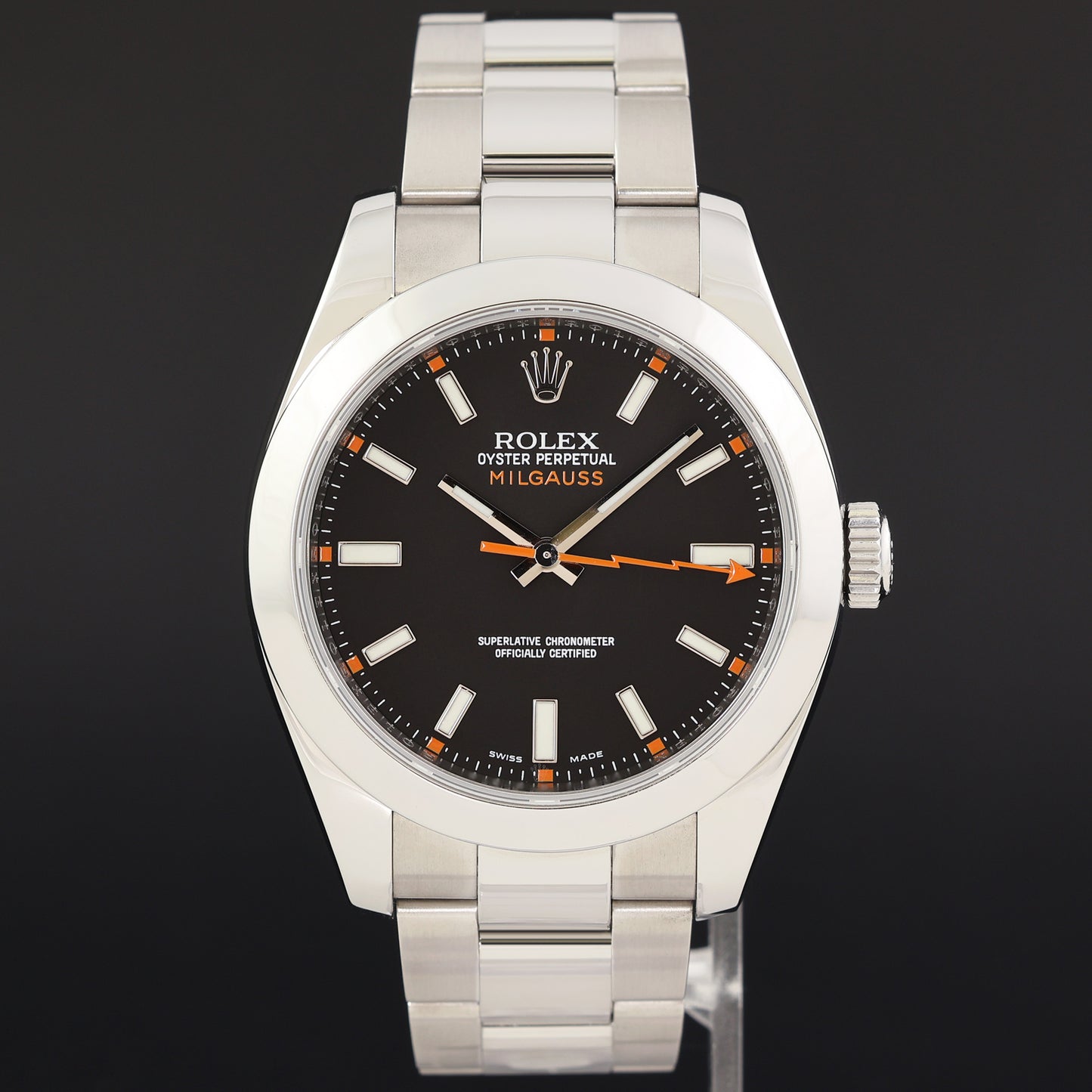 MINT Rolex Milgauss 40mm Orange Black 116400 Stainless Steel Watch Box