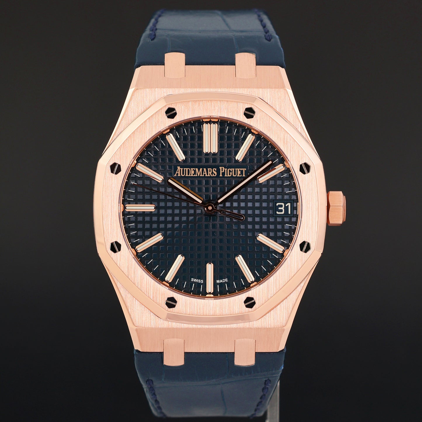 MINT Audemars Piguet Royal Oak 41mm Leather 15510OR Blue Dial Rose Gold Watch Box