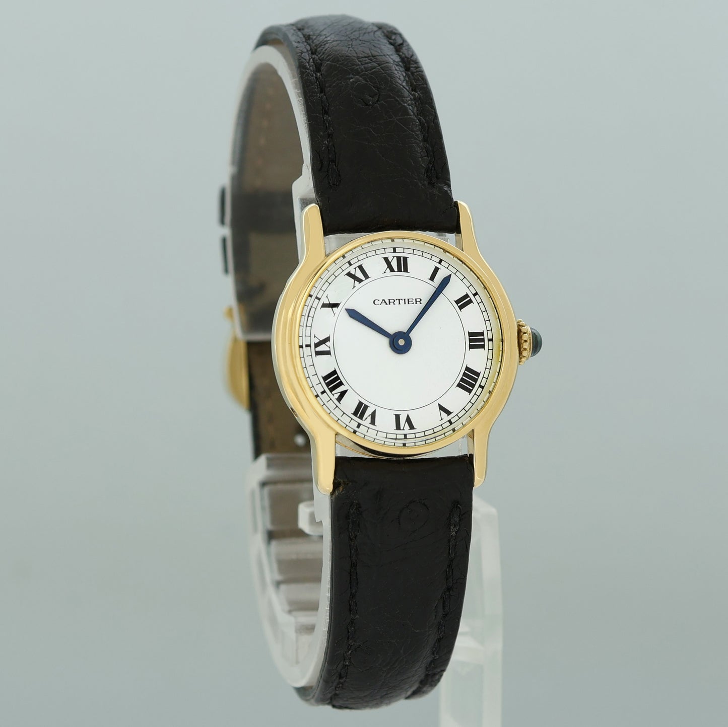 Cartier 7824 Riviera Yellow Gold Leather Manual Wind White Roman Watch
