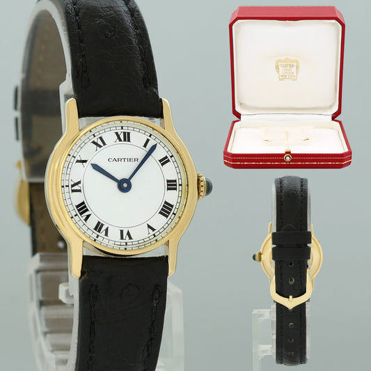 Cartier 7824 Riviera Yellow Gold Leather Manual Wind White Roman Watch