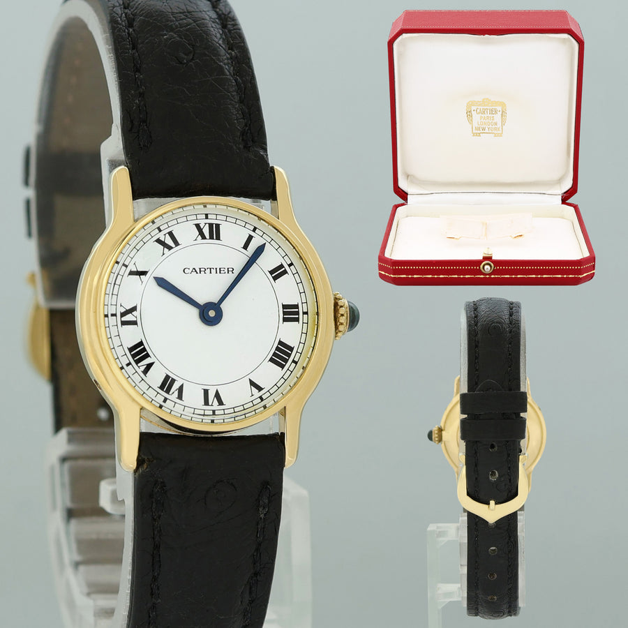 Cartier 7824 Riviera Yellow Gold Leather Manual Wind White Roman Watch