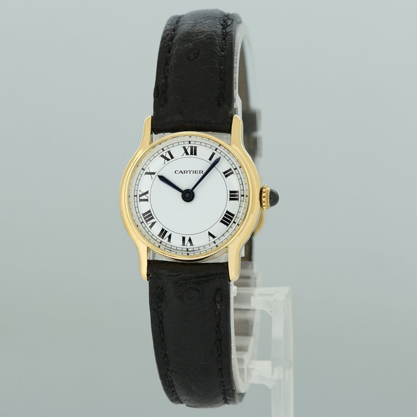 Cartier 7824 Riviera Yellow Gold Leather Manual Wind White Roman Watch