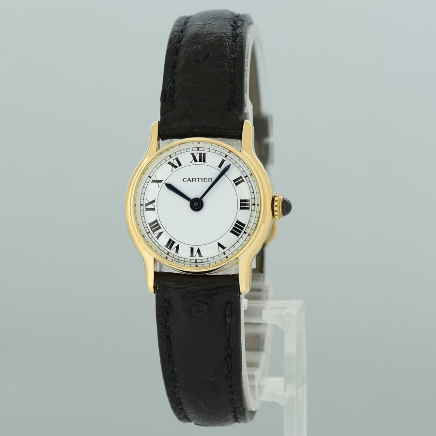 Cartier 7824 Riviera Yellow Gold Leather Manual Wind White Roman Watch