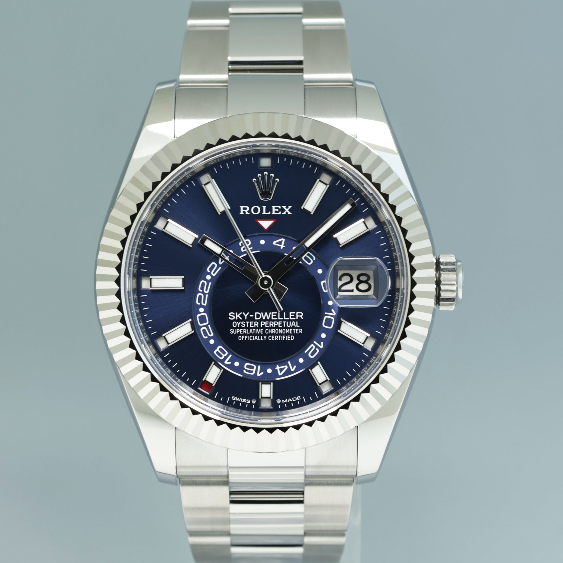 2024 MINT Rolex Sky-Dweller 336934 Steel Blue 42mm Oyster Fluted Watch Box
