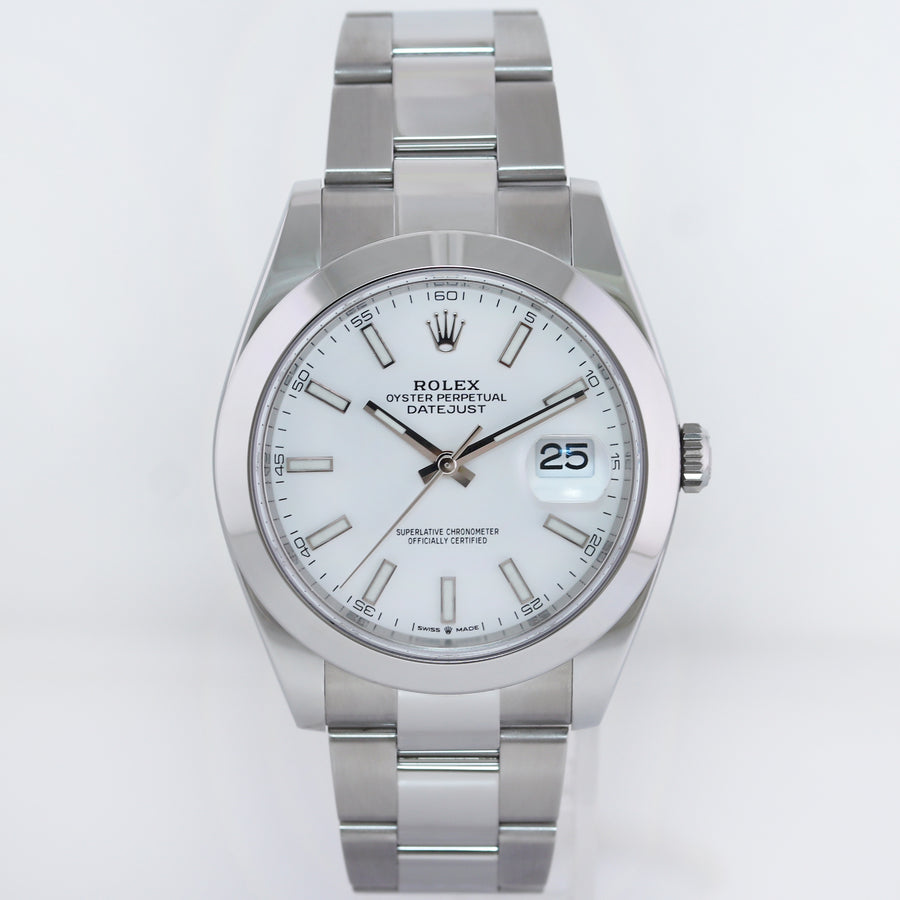 2021 MINT Rolex DateJust 41mm 41 Steel 126300 White Stick Oyster Watch Box
