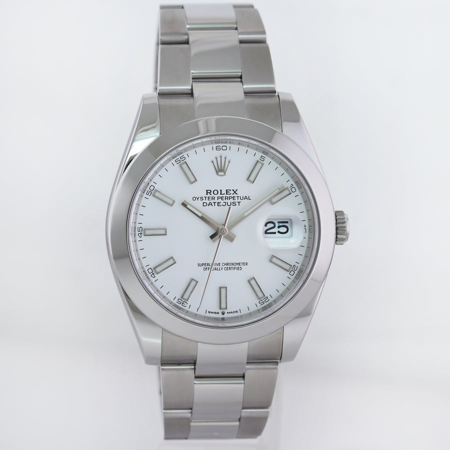 2021 MINT Rolex DateJust 41mm 41 Steel 126300 White Stick Oyster Watch Box