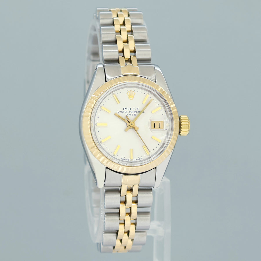 PAPERS Ladies Rolex 26mm DateJust 6917 Two Tone Gold Jubilee Silver Dial Watch Box