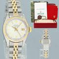 PAPERS Ladies Rolex 26mm DateJust 6917 Two Tone Gold Jubilee Silver Dial Watch Box