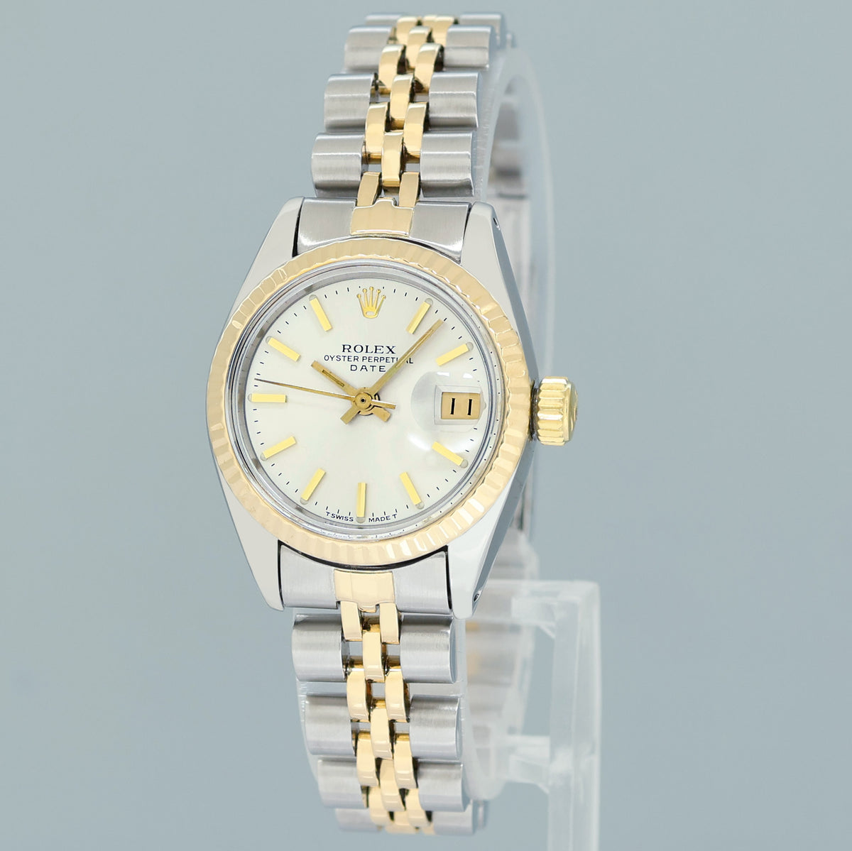 PAPERS Ladies Rolex 26mm DateJust 6917 Two Tone Gold Jubilee Silver Dial Watch Box
