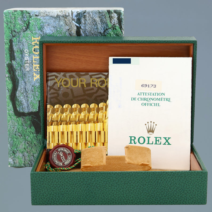 PAPERS MINT Rolex DateJust 69173 Blue Vignette Two Tone Gold 26mm Jubilee Watch