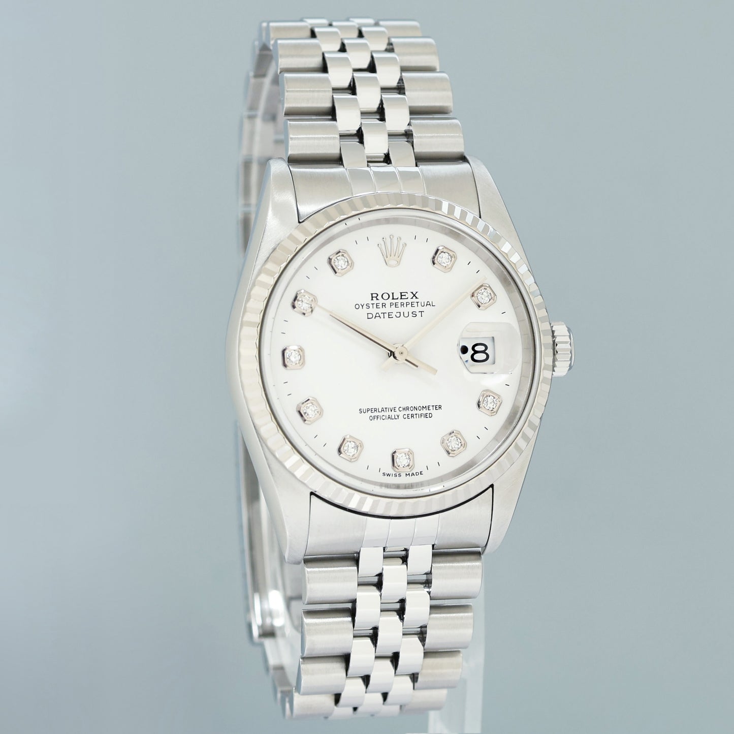MINT 2004 Rolex DateJust 16234 Factory White Diamond Jubilee White Gold Fluted Watch Box