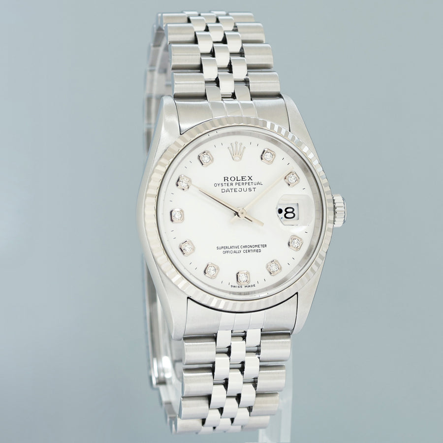 MINT 2004 Rolex DateJust 16234 Factory White Diamond Jubilee White Gold Fluted Watch Box