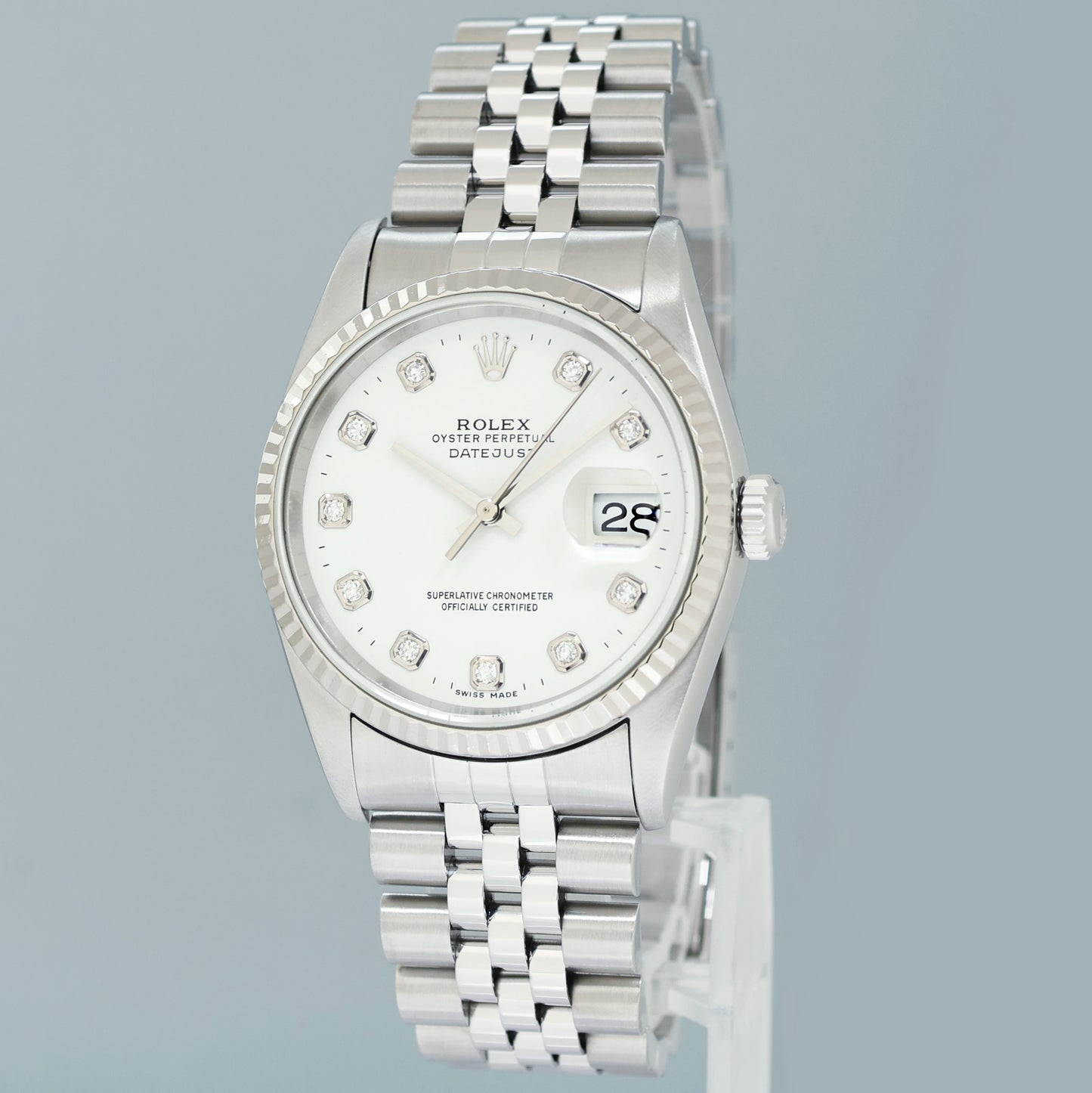 MINT 2004 Rolex DateJust 16234 Factory White Diamond Jubilee White Gold Fluted Watch Box