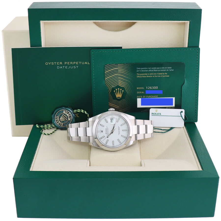 2024 NEW PAPERS Rolex DateJust 41mm 41 Steel 126300 White Stick Oyster Watch Box