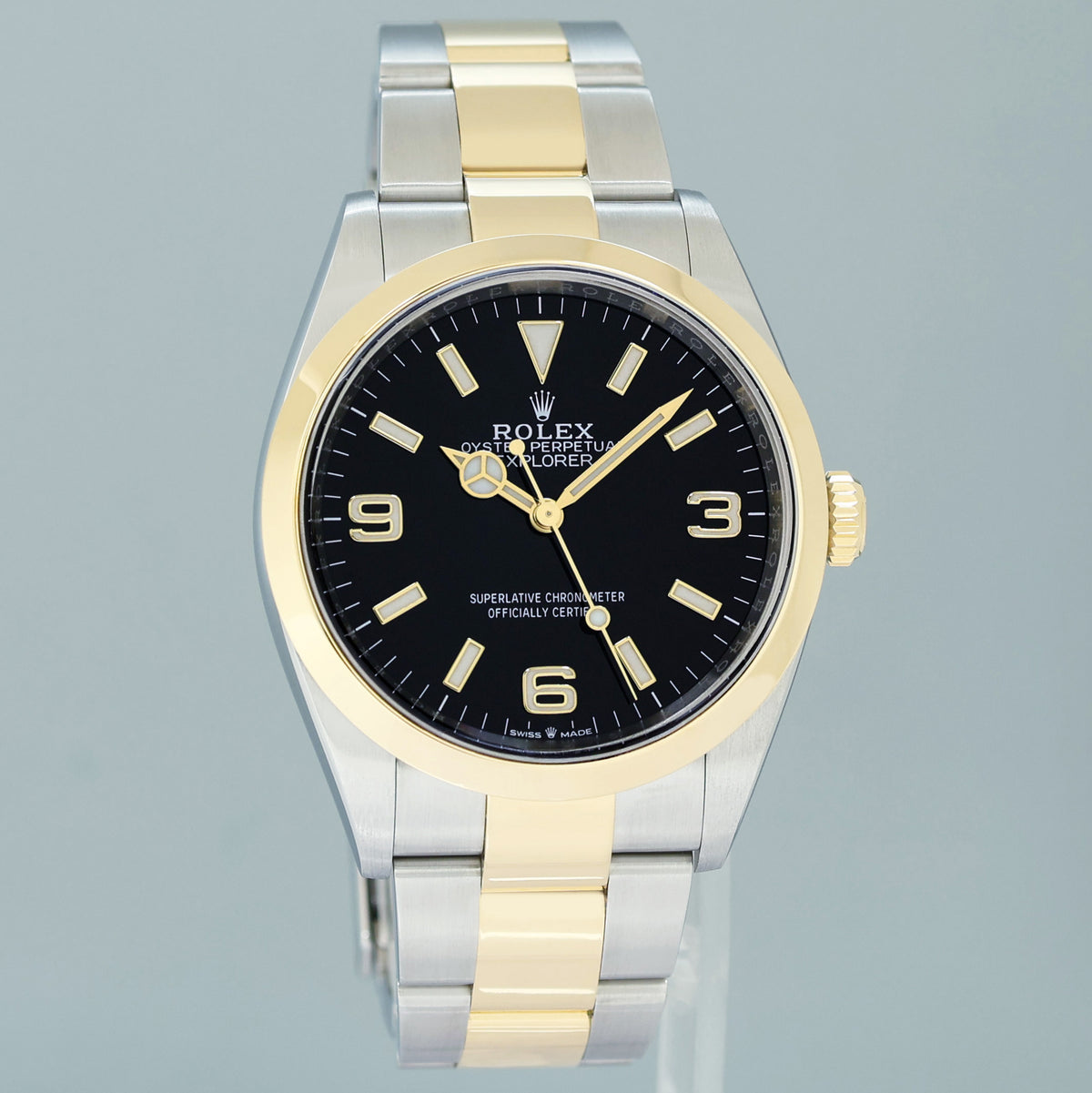 2023 MINT Rolex 124273 Explorer 1 Black Steel Two Tone Yellow Gold 36mm Watch Box