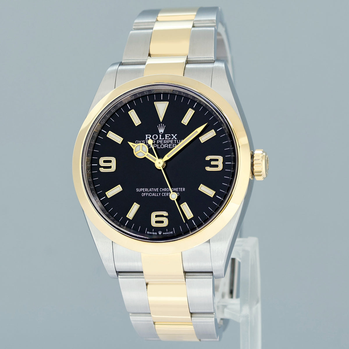 2023 MINT Rolex 124273 Explorer 1 Black Steel Two Tone Yellow Gold 36mm Watch Box