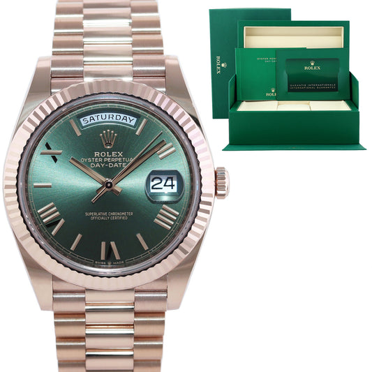 2025 NEW PAPERS Rolex 228235 President 40mm Rose Gold Olive Green Watch Box