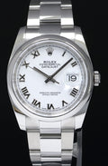MINT 2014 PAPERS Rolex 116200 DateJust Steel 36mm White Roman Roman Watch Box