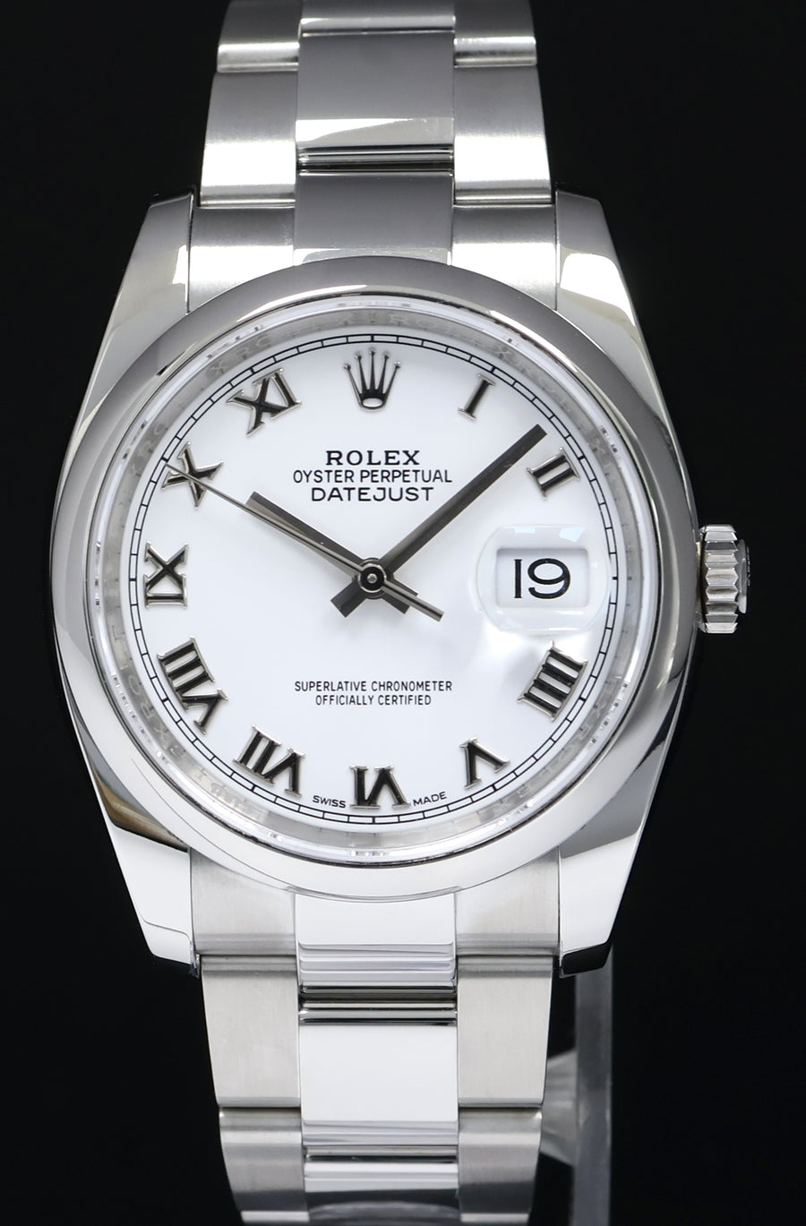 MINT 2014 PAPERS Rolex 116200 DateJust Steel 36mm White Roman Roman Watch Box