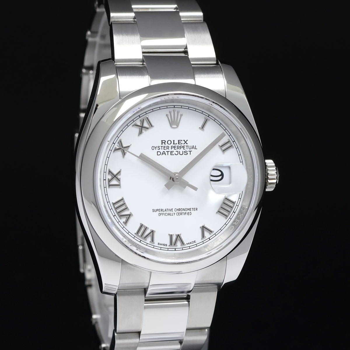 MINT 2014 PAPERS Rolex 116200 DateJust Steel 36mm White Roman Roman Watch Box