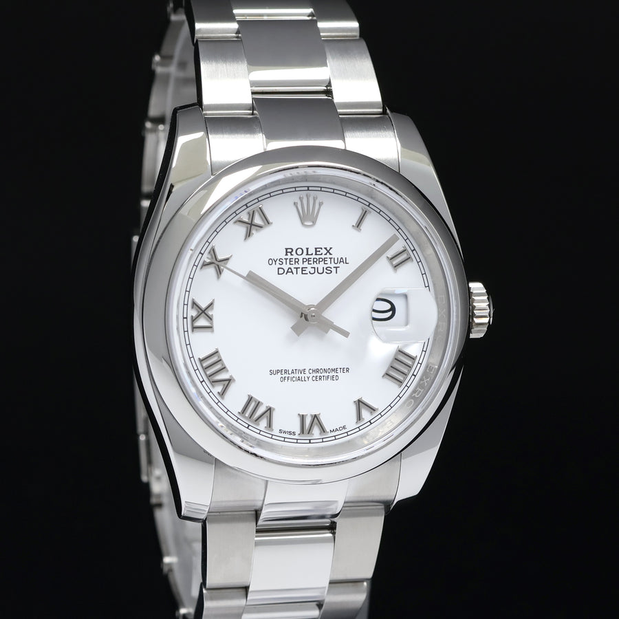 MINT 2014 PAPERS Rolex 116200 DateJust Steel 36mm White Roman Roman Watch Box