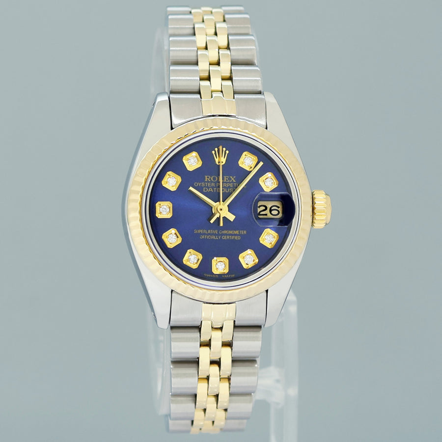 MINT Rolex DateJust 6917 Blue Diamond Two Tone Gold 26mm Jubilee Watch Box