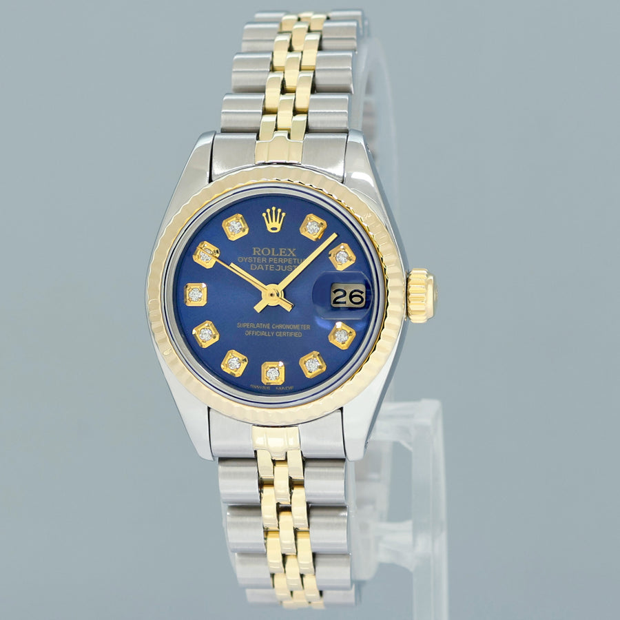 MINT Rolex DateJust 6917 Blue Diamond Two Tone Gold 26mm Jubilee Watch Box