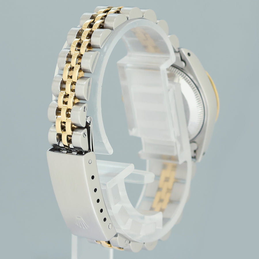MINT Ladies Rolex 26mm 69173 DateJust Blue Diamond Two Tone Yellow Gold Jubilee Watch