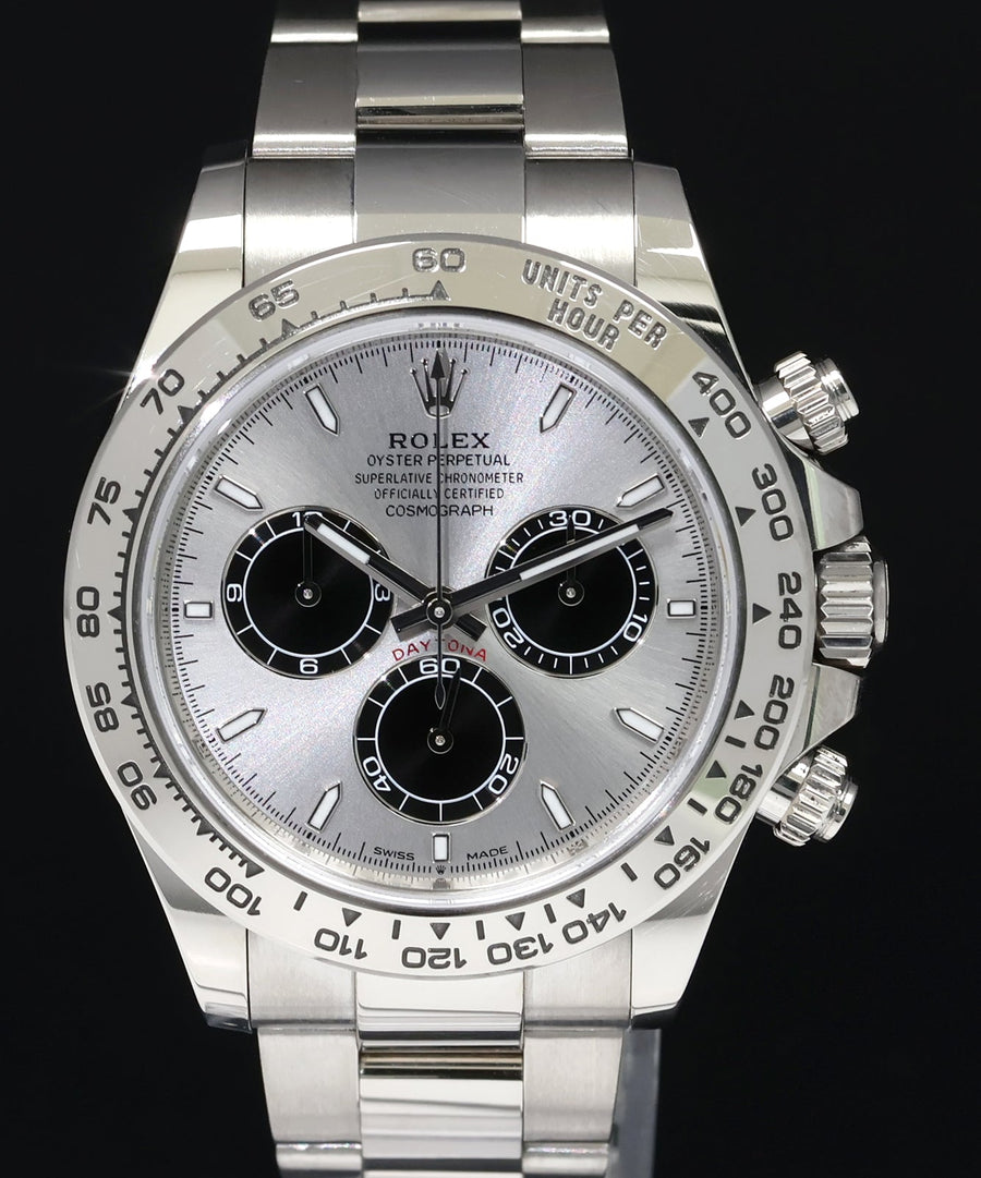 PAPERS 2023 Rolex Daytona Ghost Panda Silver Chronograph 126509 White Gold Watch Box