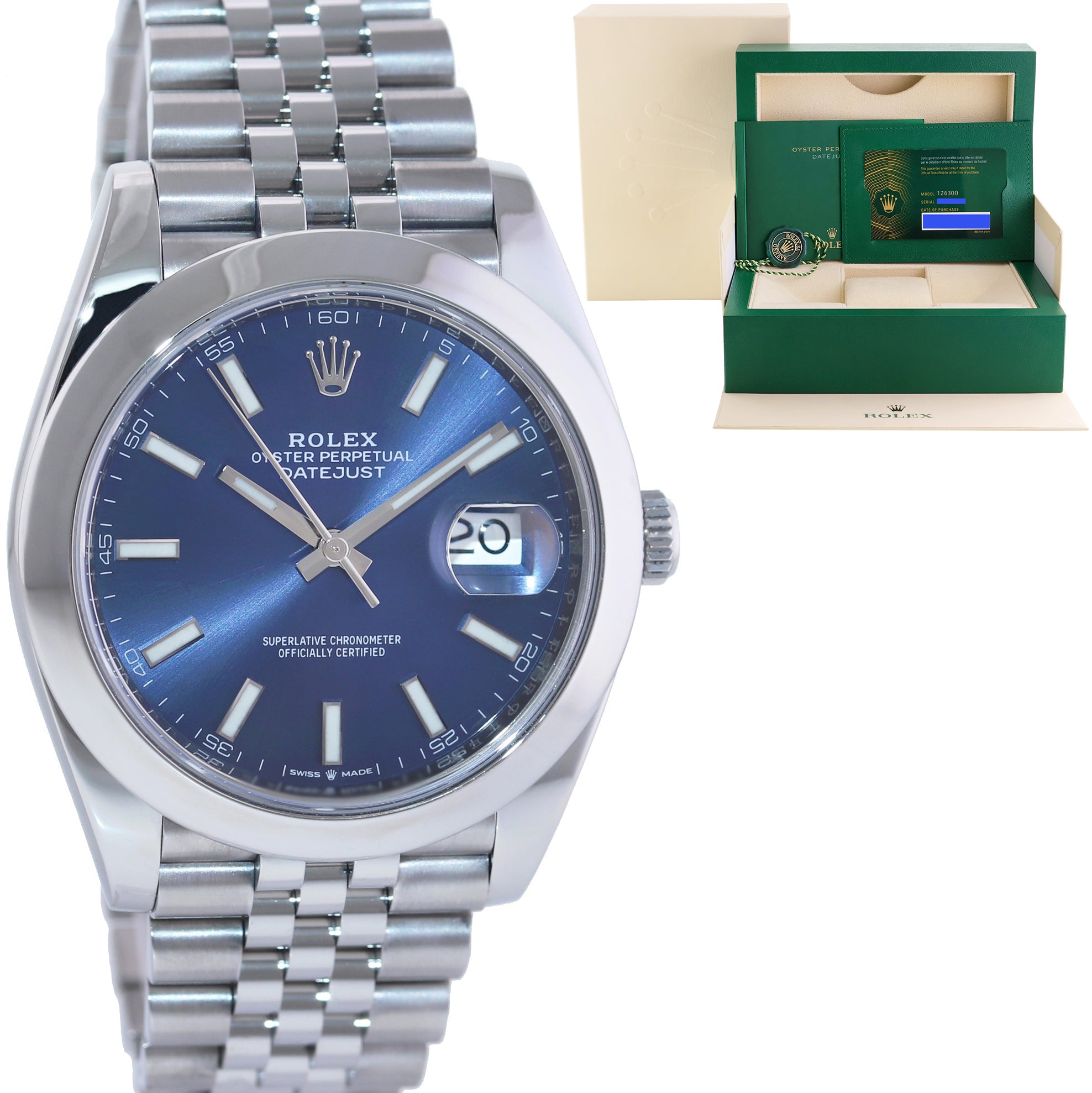 NEW 2024 PAPERS Rolex DateJust 41 Steel 126300 Blue Jubilee Band 41mm Watch Box Huntington Watch