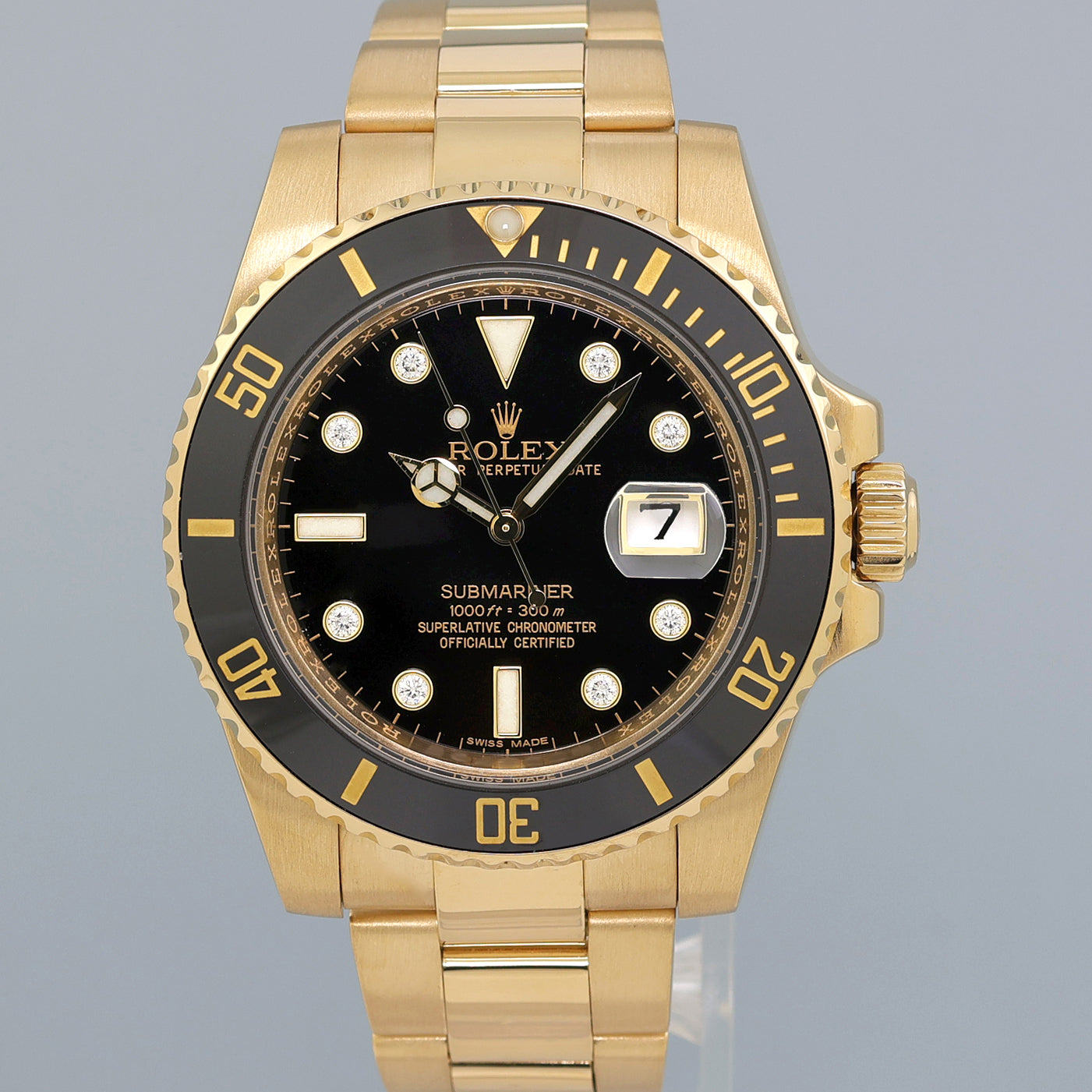 MINT Rolex Submariner Black Diamond Serti Dial Ceramic 116618LN Yellow Gold Watch
