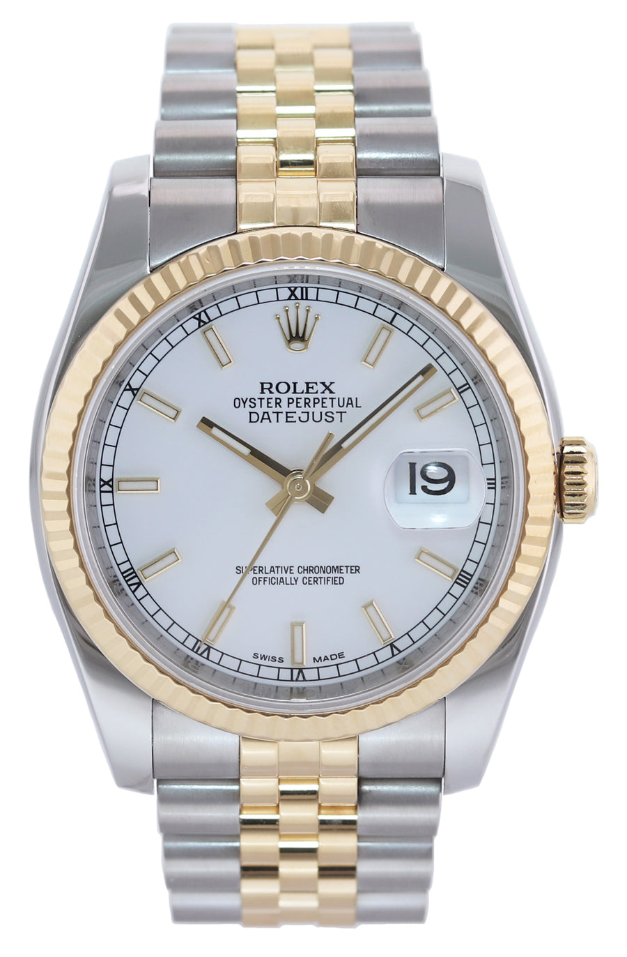 2015 MINT Rolex DateJust Jubilee Two Tone Gold Steel White Stick 36mm 116233 Watch