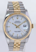 2015 MINT Rolex DateJust Jubilee Two Tone Gold Steel White Stick 36mm 116233 Watch