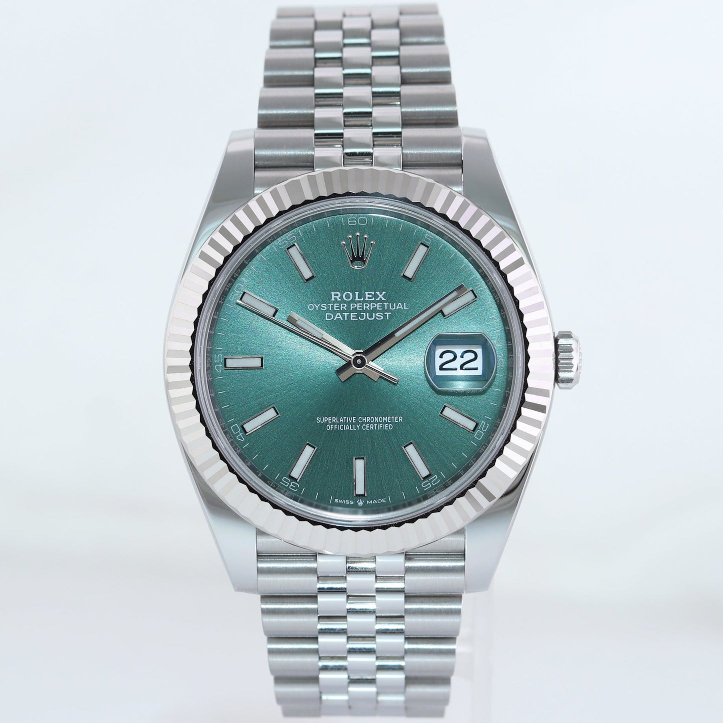 2023 MINT Rolex DateJust 41 Mint Green Stick 41mm Jubilee Band 126334 Watch Box