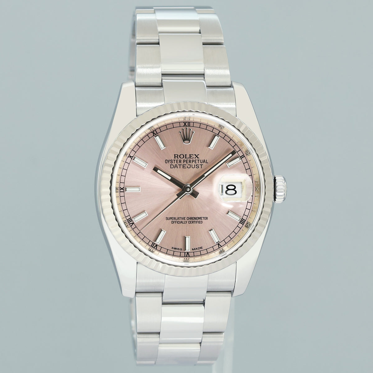 2019 PAPERS MINT Rolex DateJust Steel White Gold Fluted Pink 116234 36mm Oyster Watch