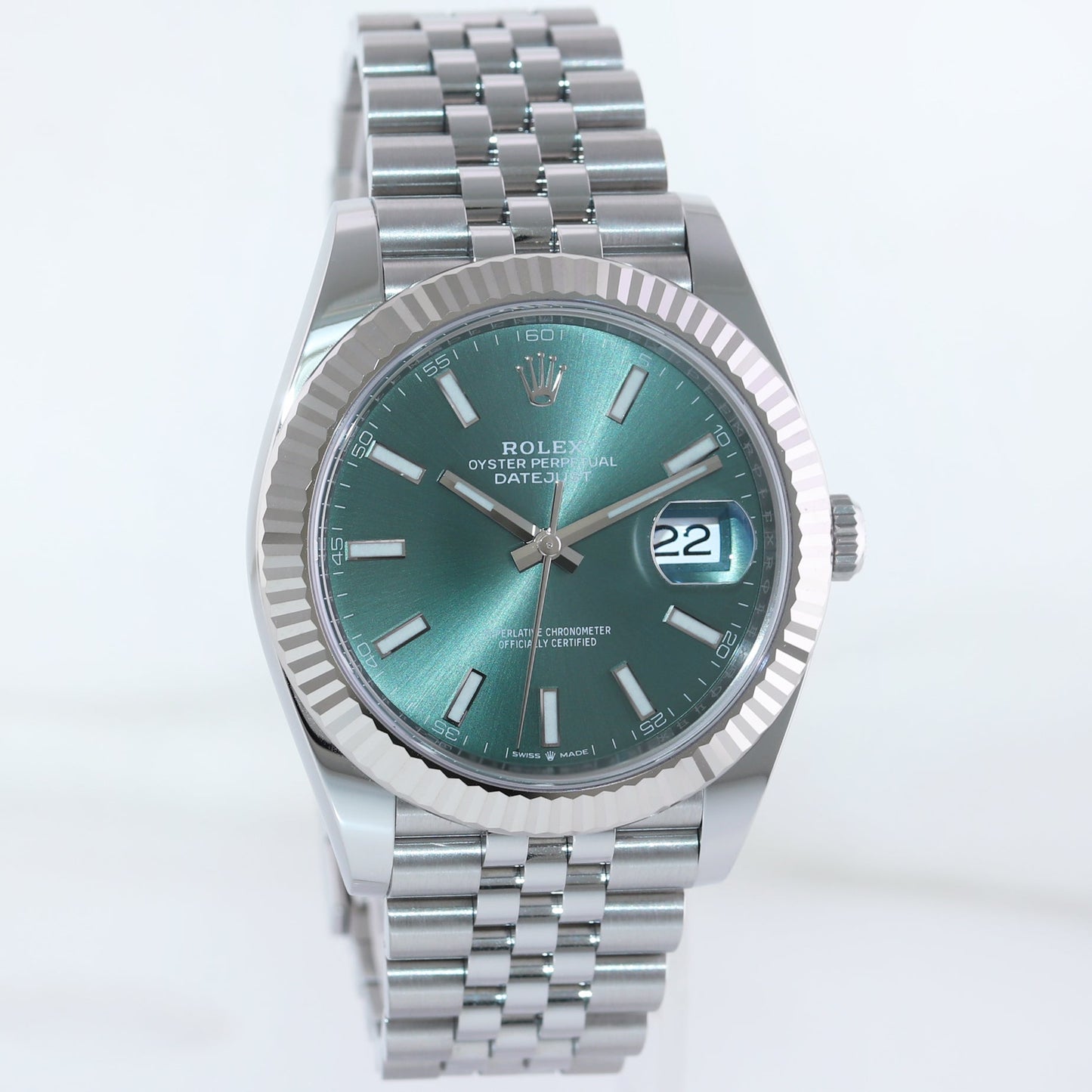 2023 MINT Rolex DateJust 41 Mint Green Stick 41mm Jubilee Band 126334 Watch Box