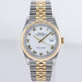 2023 NEW PAPERS 126233 Rolex DateJust 36mm White Roman Two Tone Jubilee 18k Gold Watch
