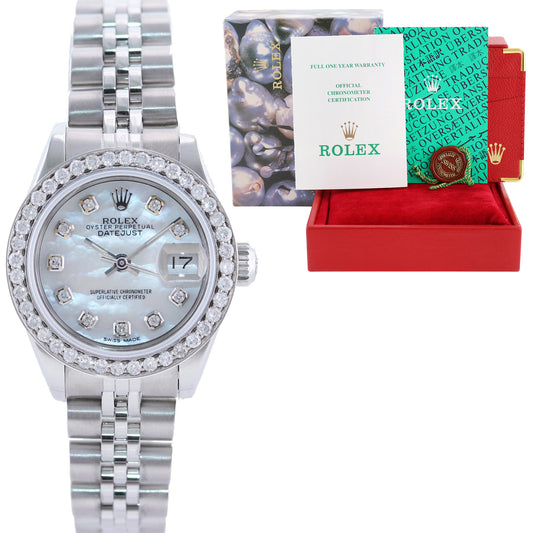 PAPERS PEARL DIAMOND Ladies Rolex DateJust 26mm MOP Bezel 79240 Steel Jubilee Watch