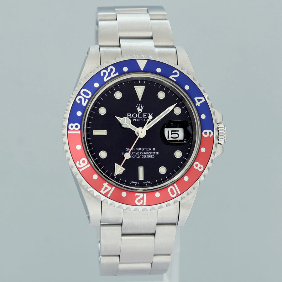 2008 PAPERS MINT Rolex GMT-Master II Pepsi 3185 Blue Red Steel 16710 40mm Watch Box