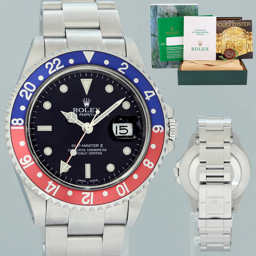2008 PAPERS MINT Rolex GMT-Master II Pepsi 3185 Blue Red Steel 16710 40mm Watch Box