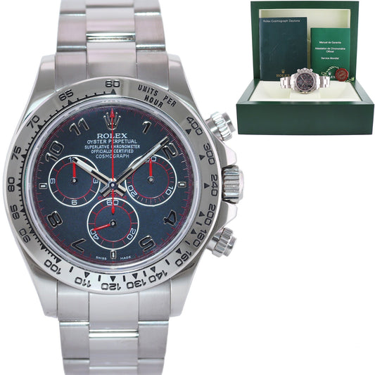 MINT Rolex Daytona Black Racing Red Hands 116509 Cosmograph White Gold Watch