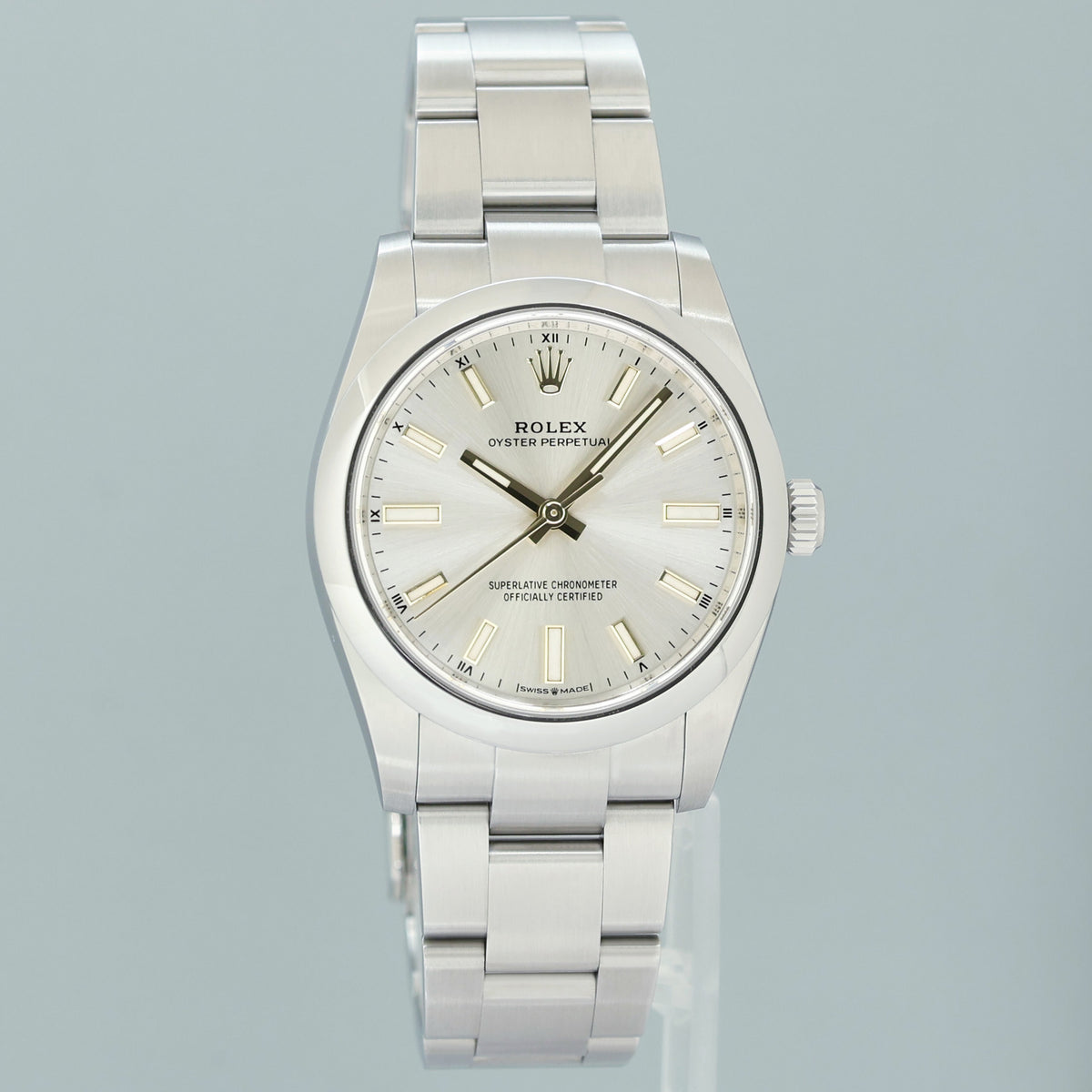 2021 MINT PAPERS Rolex Oyster Perpetual 34mm Silver Oyster Watch 124200 Watch Box