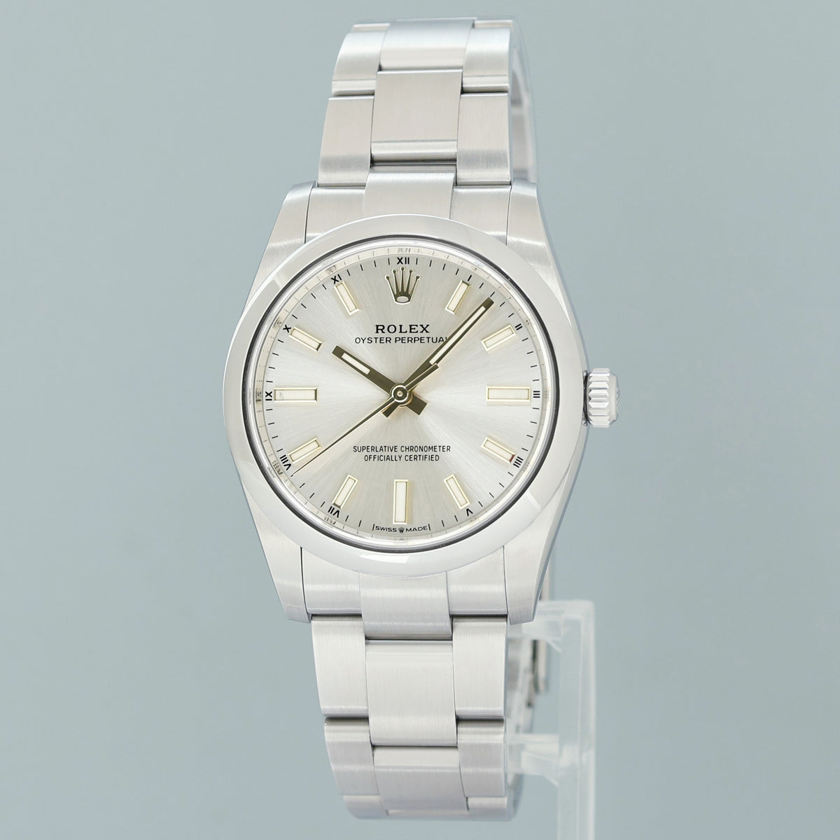 2021 MINT PAPERS Rolex Oyster Perpetual 34mm Silver Oyster Watch 124200 Watch Box