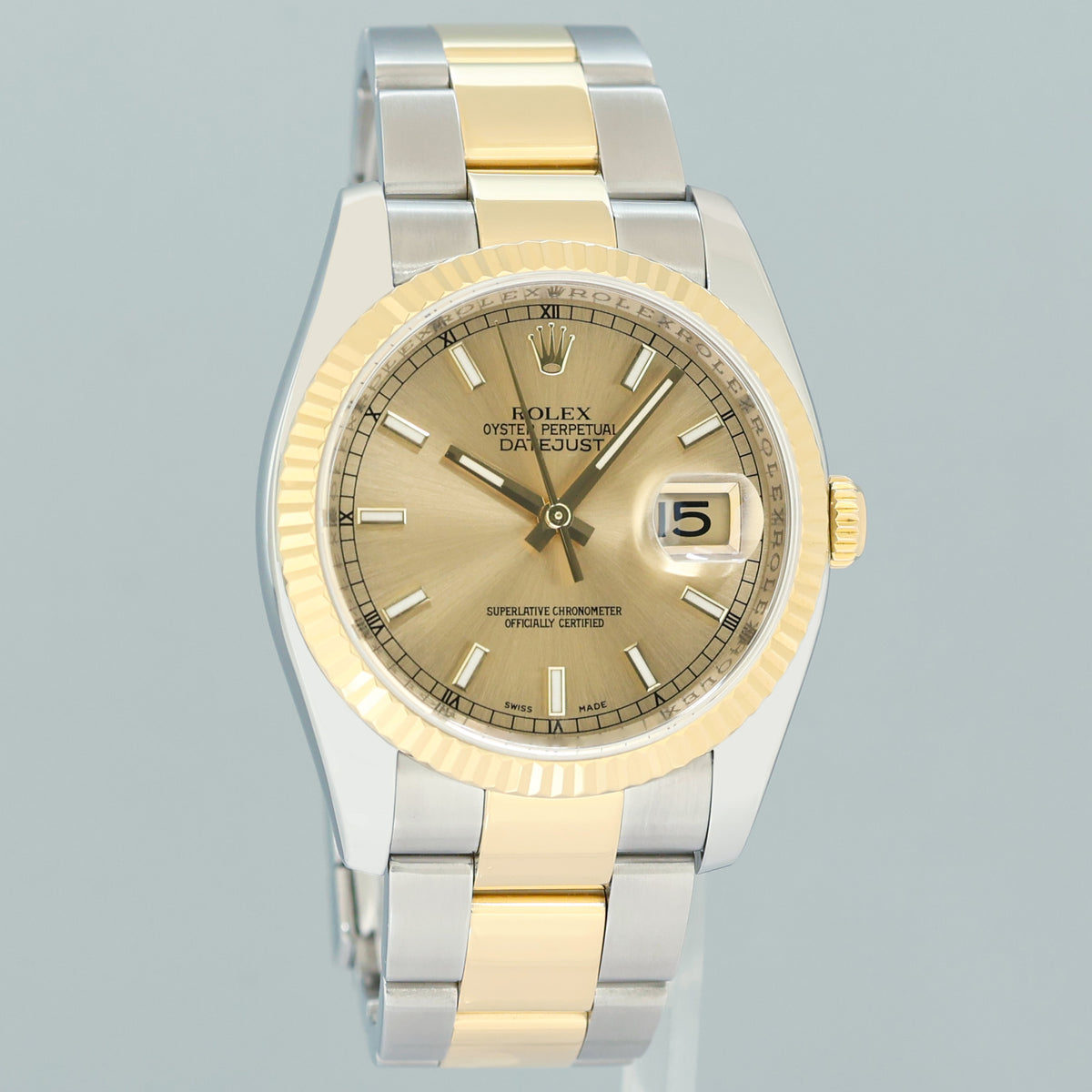 2008 PAPERS MINT Rolex 116233 DateJust Oyster 36mm Two Tone Gold Champagne Watch