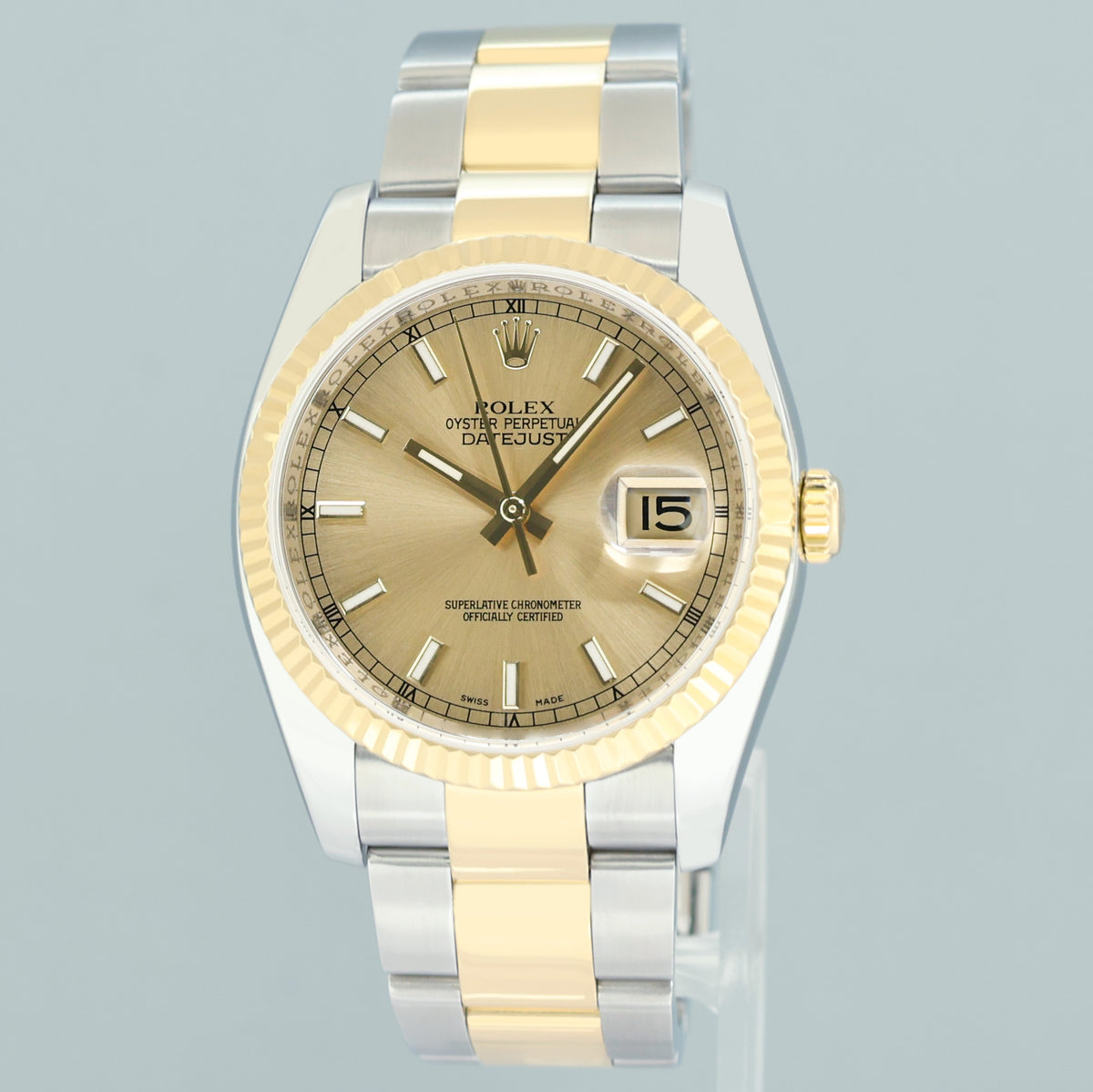 2008 PAPERS MINT Rolex 116233 DateJust Oyster 36mm Two Tone Gold Champagne Watch