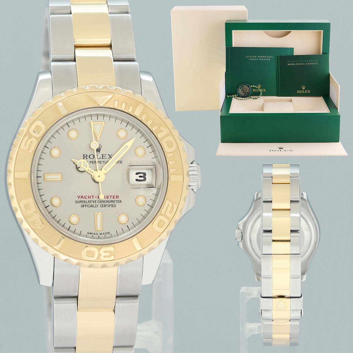 MINT Ladies Rolex Yacht-Master 169623 Two Tone Yellow Gold 29mm Watch Box