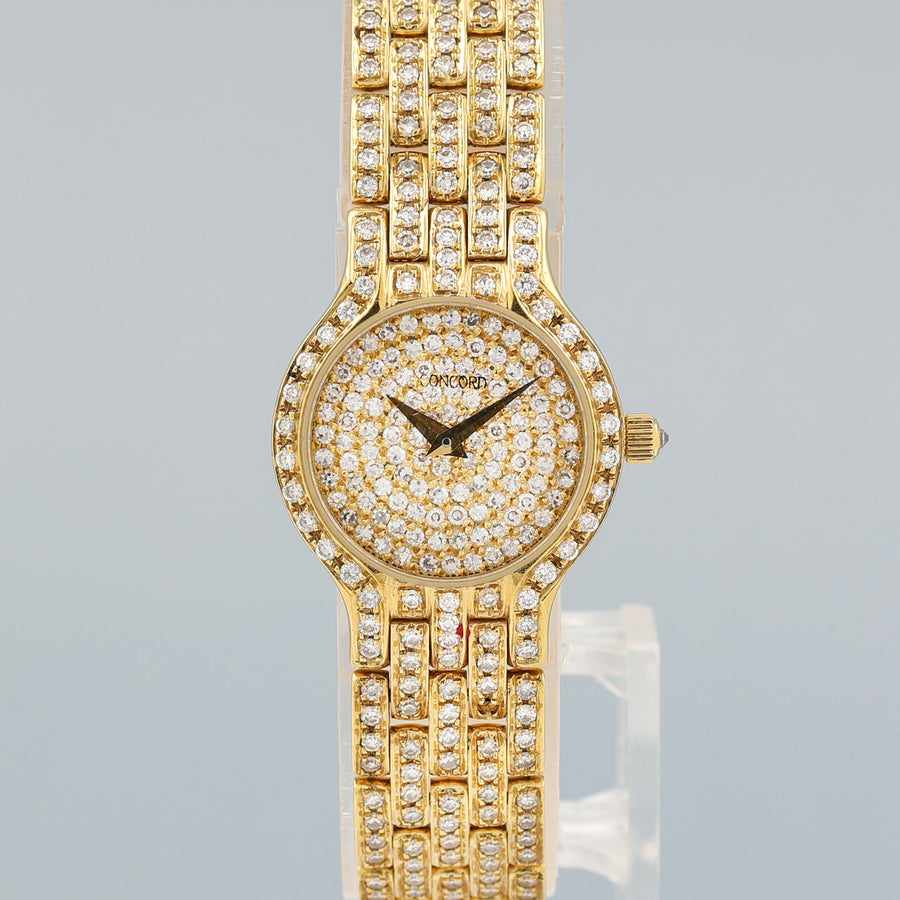 Ladies Concord 18k Yellow Gold 21mm 6.25ct Pave Diamond 59-62-264 Watch