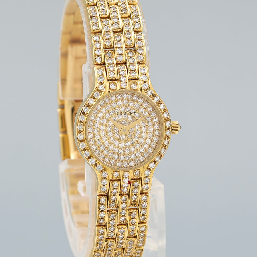Ladies Concord 18k Yellow Gold 21mm 6.25ct Pave Diamond 59-62-264 Watch