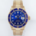 MINT 2005 Rolex 16618 Submariner Yellow Gold Sunburst Blue 40mm No Hole Case Watch